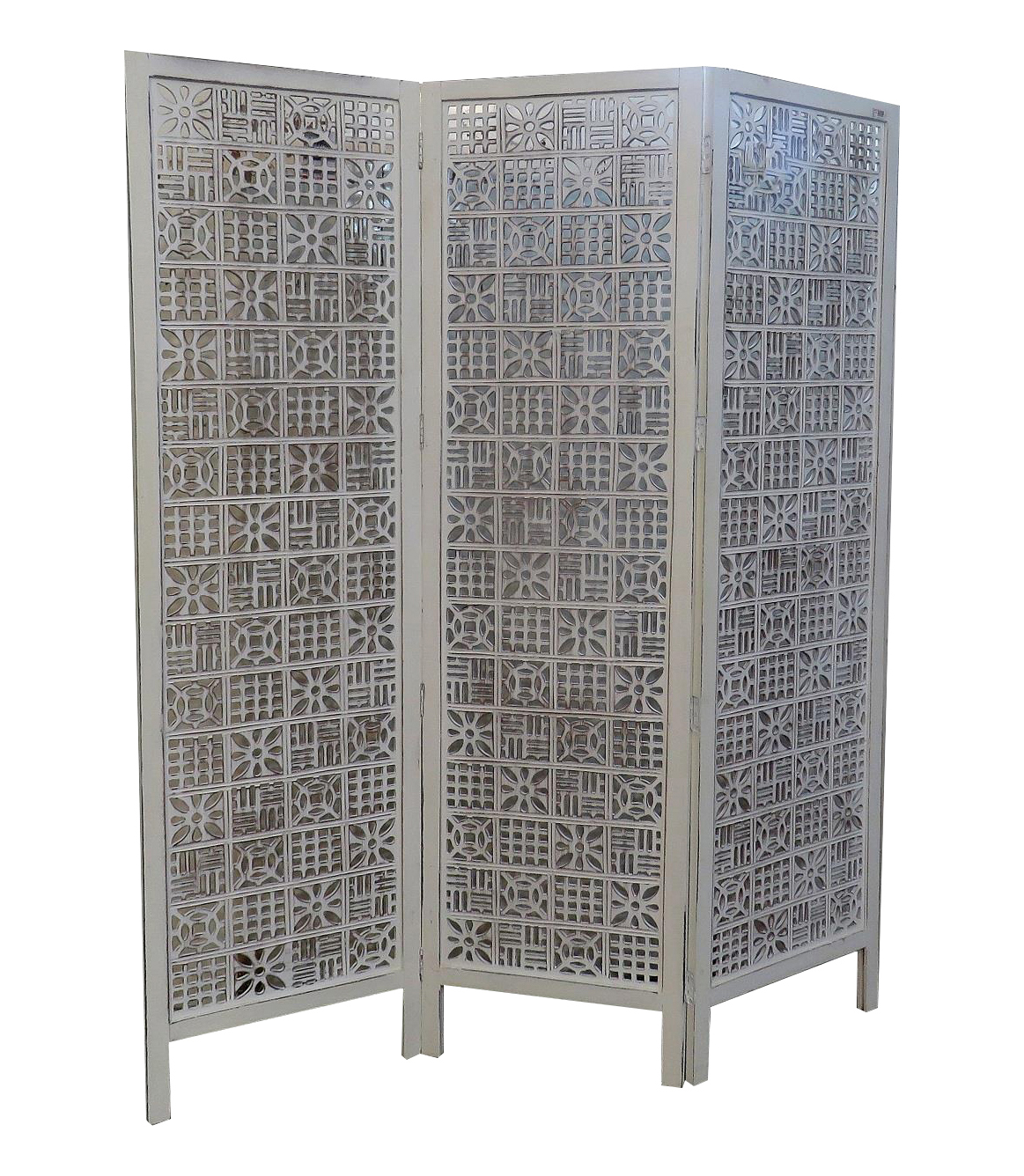 Geometric Carved Screen 3 Panel